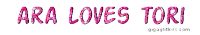 ara loves tori is written in pink glitter letters on a white background