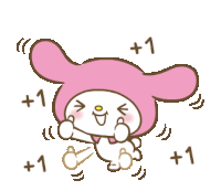 a cartoon drawing of a pink bunny with the number 1 surrounding her