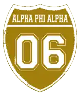 a gold sign that says alpha phi alpha 06 on it