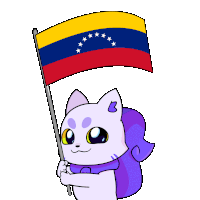 a cartoon drawing of a cat holding a flag
