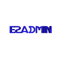 a blue logo that says e2admin on a white background