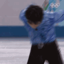a blurry picture of a person 's face with the olympic rings behind them