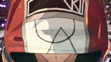 a close up of a person 's face with a hat that says ski on it