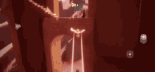 a screenshot of a video game shows a staircase leading up to a cliff