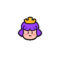 a girl with purple hair and a crown on her head .