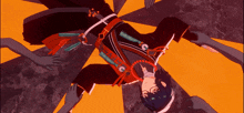 a cartoon character is being held upside down by a few hands