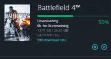 battlefield 4 is being downloaded at a rate of 50 %