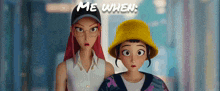 two cartoon characters are standing next to each other with the words me when written above them