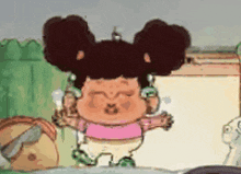 a cartoon of a girl wearing headphones and a pink shirt with her eyes closed