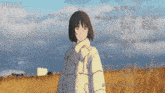a cartoon girl is standing in a field with ndds written on the bottom of the screen