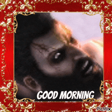 a picture of a man with a beard and the words " good morning "
