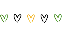 four different colored hearts are lined up on a white background