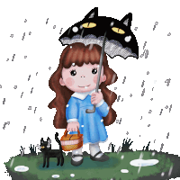 Raining Cat Sticker - Raining Cat Umbrella Stickers