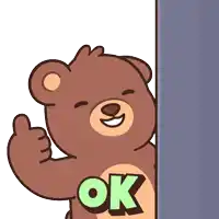 a brown teddy bear giving a thumbs up and the word ok