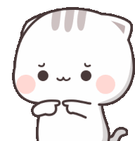 a cartoon drawing of a white cat with a sad face