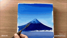 a painting of a mountain with the words wow art above it