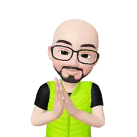 a cartoon character with glasses and a beard is wearing a green vest