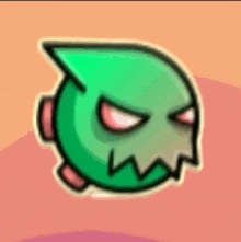 a green cartoon character with a skull on it 's head is on a pink and orange background .