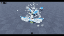 a cartoon drawing of a bird with wings and stars