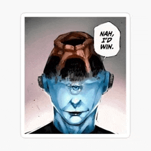 a man with a volcano on his head and a speech bubble .