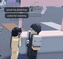 a screenshot of a video game shows a boy and a girl talking