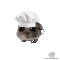 a hamster is wearing a chef 's hat and holding a ladle