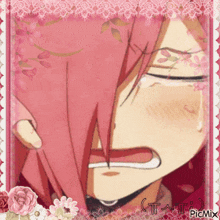 a picture of a girl with pink hair crying with picmix in the bottom right corner