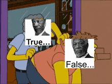 a cartoon character with a picture of a man and the words true and false on the bottom