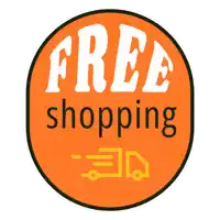 a sticker that says free shopping with a delivery truck