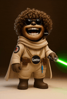 a cartoon character wearing sunglasses and a lotto necklace
