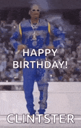 snoop dogg is dancing in front of a crowd and saying happy birthday !