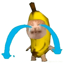 a banana is crying with blue tears coming out of its eyes