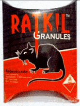 a package of ratkill granules with a rat on it