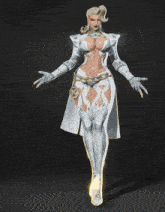 a woman in a white costume is standing in front of a star