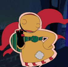 a cartoon drawing of a gingerbread man with a cape