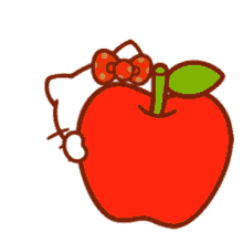 cute hello kitty peek a boo red apple