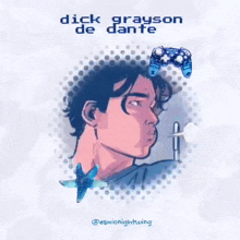 a drawing of dick grayson de dante with a video game controller