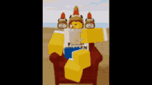 a cartoon character wearing a shirt that says fried chicken sits in a chair