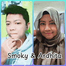 two pictures of a man and a woman with the words smoky and ardhita on the bottom
