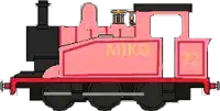 a pixel art drawing of a pink train with the number 72 on the side .