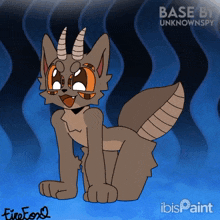 a drawing of a cat with horns and the words base by unknownspy below it