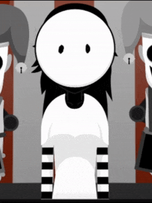 a black and white cartoon character with the letter i on her face