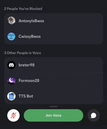 a screenshot of a discord app with a join voice button at the bottom