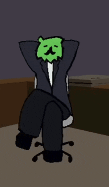 a cartoon character is sitting in an office chair