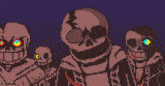 a pixel art of a group of skeletons with red eyes standing next to each other