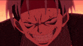 a close up of a cartoon character 's face with a red background
