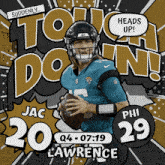 an advertisement for jac lawrence with a football