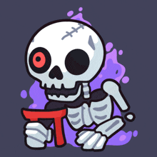 a cartoon of a skeleton holding a red t