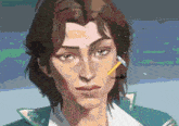 a drawing of a person with a pencil in their face