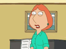 lois griffin from family guy is holding a book and making a funny face